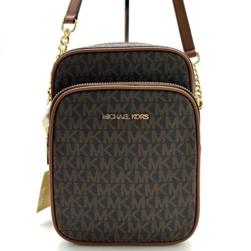 Michael Kors Jet Set Travel Medium Logo Crossbody Bag Brown Signature